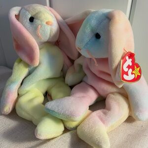 2 Ty Beanie Babies Bunny plush tie dye rabbit 90s Hippie pastel stuffie LOT